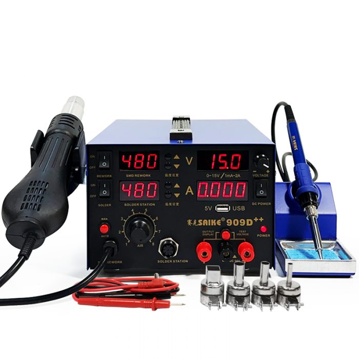 賽克SAIKE 909D++ 風(fēng)機(jī)型 熱風(fēng)拆焊臺三合一 直流穩(wěn)壓電源 15V 2A 大功率烙鐵 穩(wěn)定款